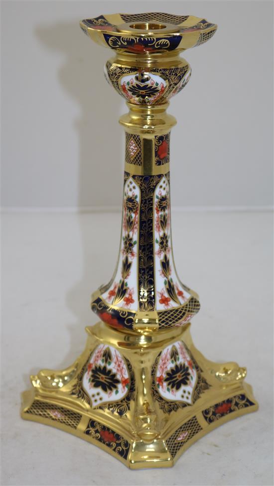 A Royal Crown Derby Imari pattern 1128 candlestick, date code XLIX, 27cm